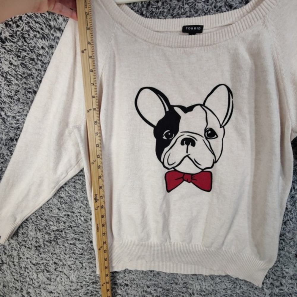 Torrid Womens Whimsical Lightweight French Bulldog Neutral Sweater 2X Beige Knit - Picture 3 of 8